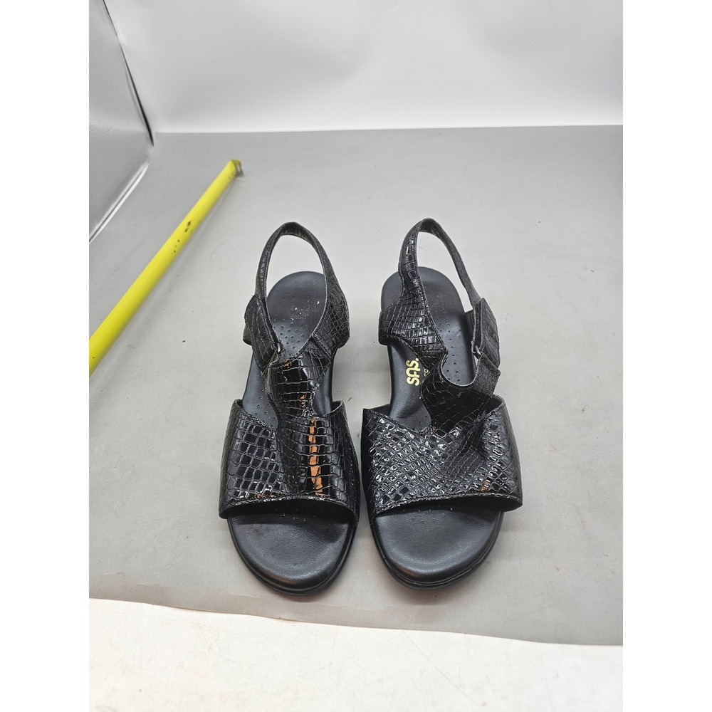 SAS Tripad Comfort Black Faux Croc Embossed Slingback Wedge Sandals 9.5W